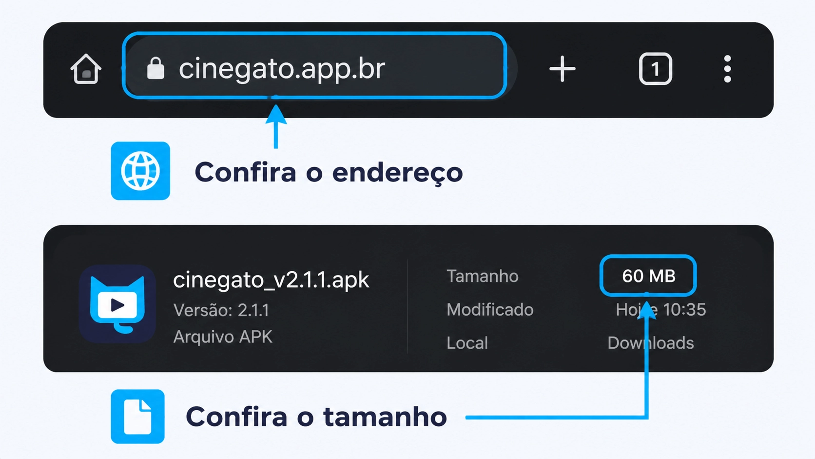 Como conferir o endereço oficial do Cinegato no navegador