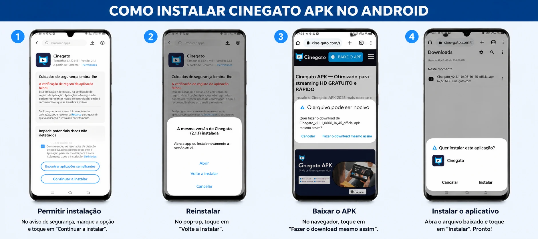 Passo a passo da instalação do Cinegato APK no celular Android