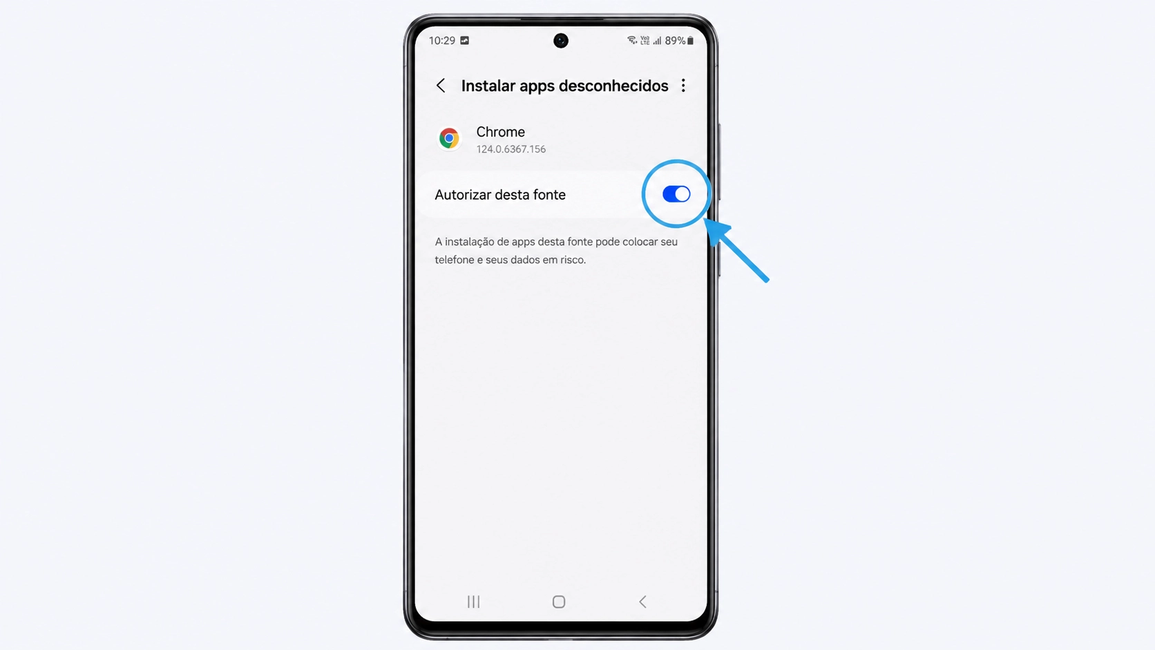 Tela de permissão para instalar aplicativos desconhecidos no Android